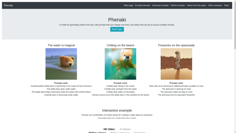 Capture d'écran de la page du site de Phenaki
