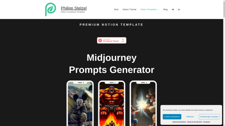 Capture d'écran de la page du site de Midjourney Prompt Generator