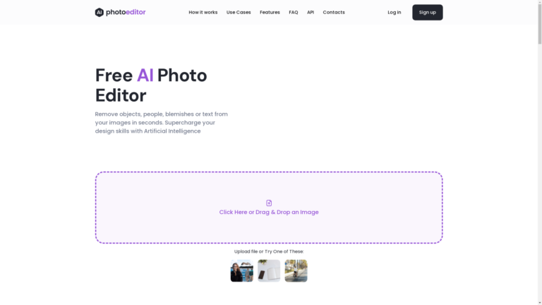 Capture d'écran de la page du site de AIPhotoeditor