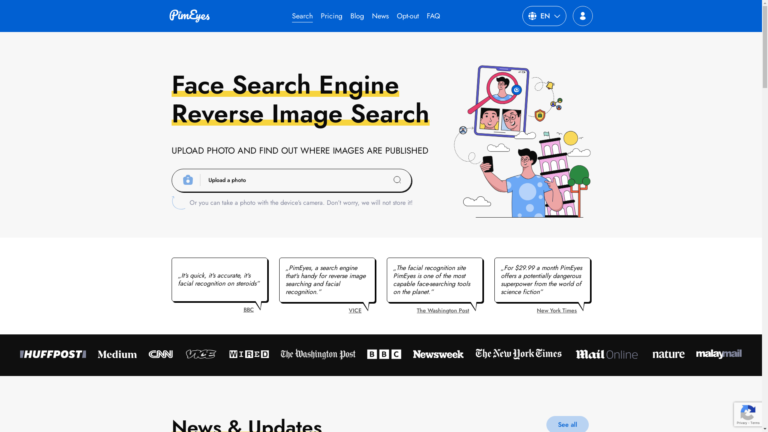 Capture d'écran de la page du site de Pimeye