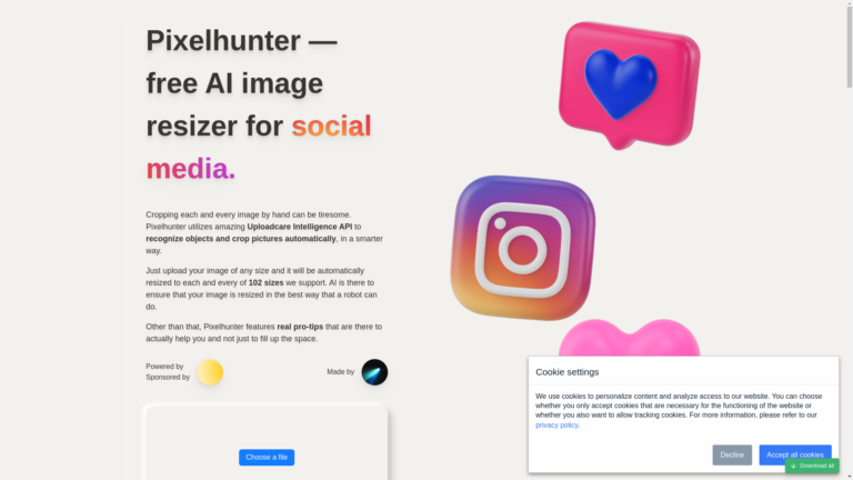 Capture d'écran de la page du site de Pixelhunter