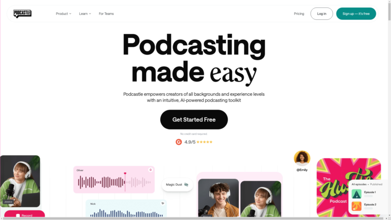 Capture d'écran de la page du site de Podcastle