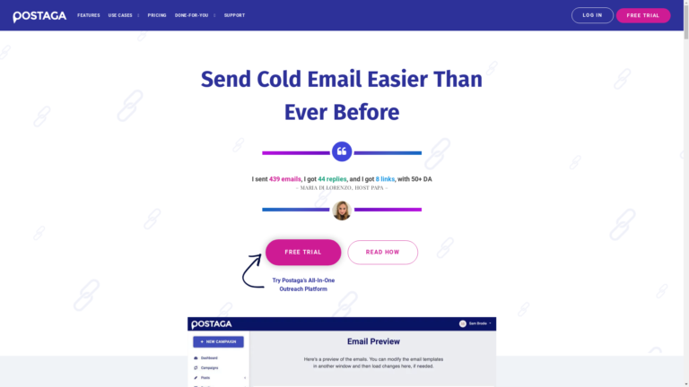Capture d'écran de la page du site de Postaga