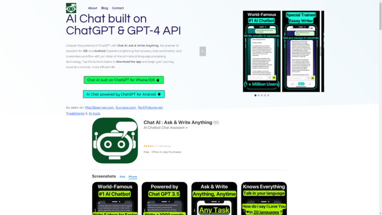 Capture d'écran de la page du site de PowerbrainAI