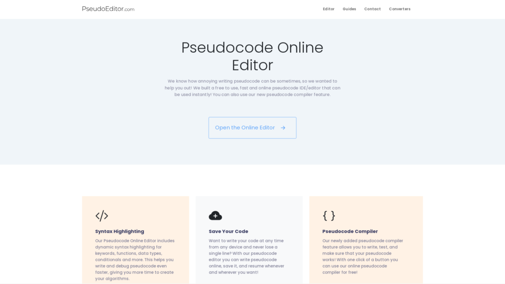 Capture d'écran de la page du site de PseudoEditor