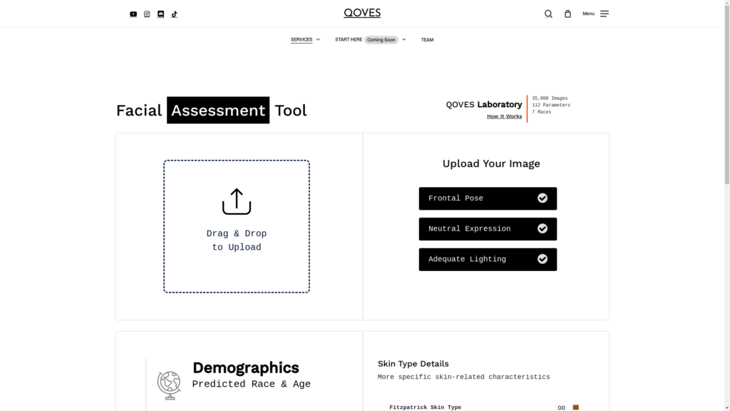 Capture d'écran de la page du site de Facial Assessment Tool
