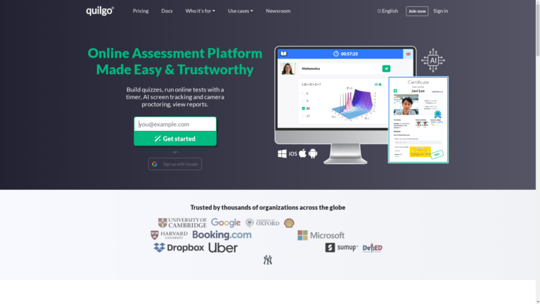 Capture d'écran de la page du site de Quilgo
