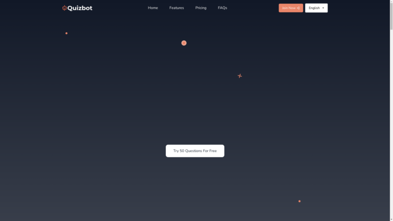 Capture d'écran de la page du site de Quizbot.ai