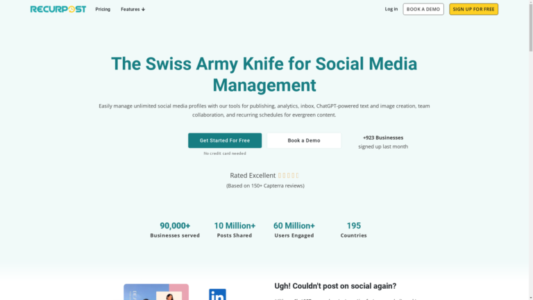 Capture d'écran de la page du site de RecurPost