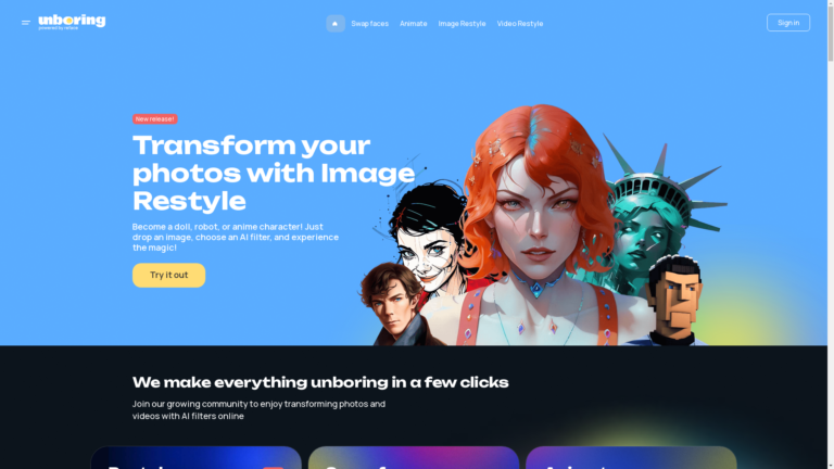 Capture d'écran de la page du site de Unboring.ai