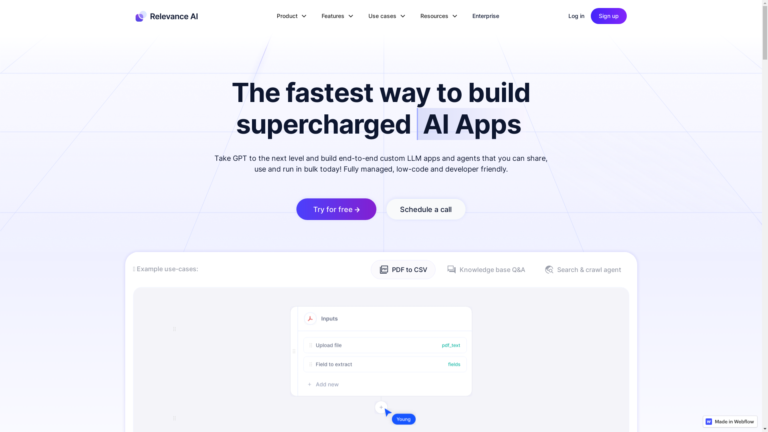 Capture d'écran de la page du site de Relevance AI