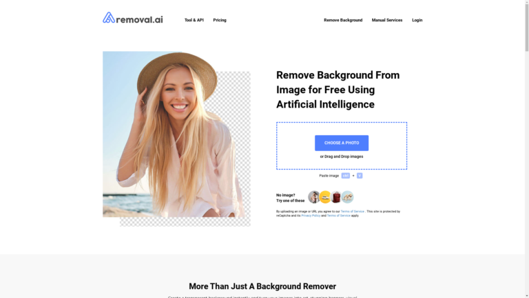 Capture d'écran de la page du site de Removal.AI