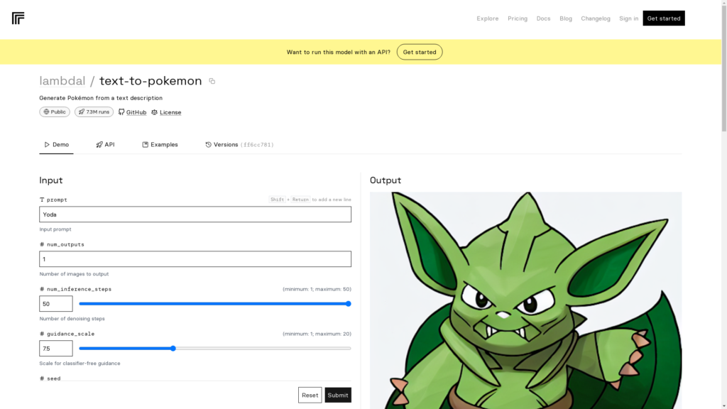 Capture d'écran de la page du site de Text to Pokemon