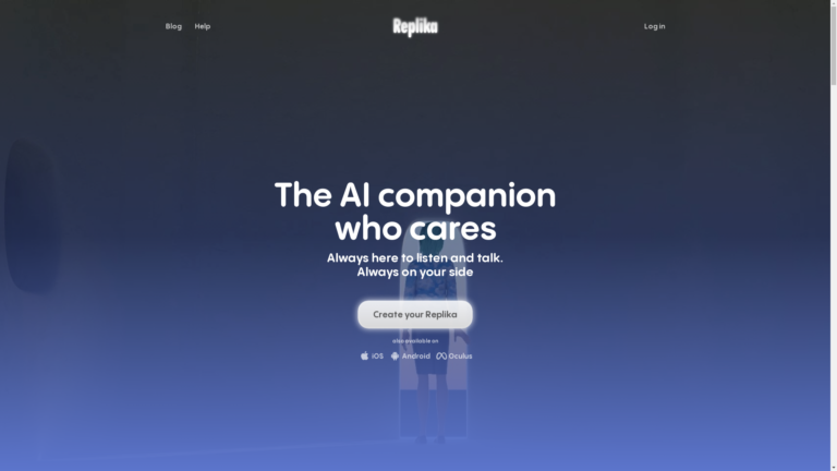 Capture d'écran de la page du site de Replika