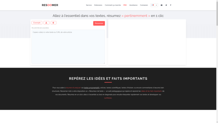 Capture d'écran de la page du site de Resoomer