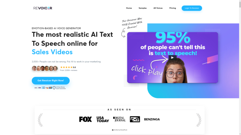 Capture d'écran de la page du site de Revoicer