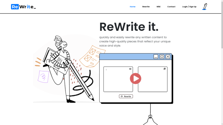 Capture d'écran de la page du site de Rewriteit AI