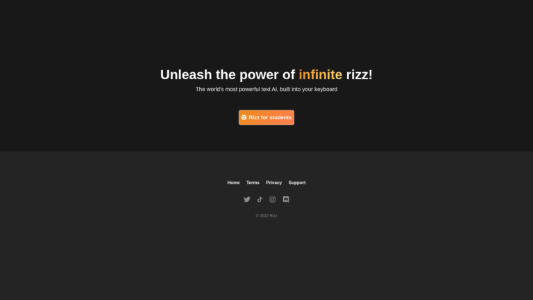 Capture d'écran de la page du site de Rizz