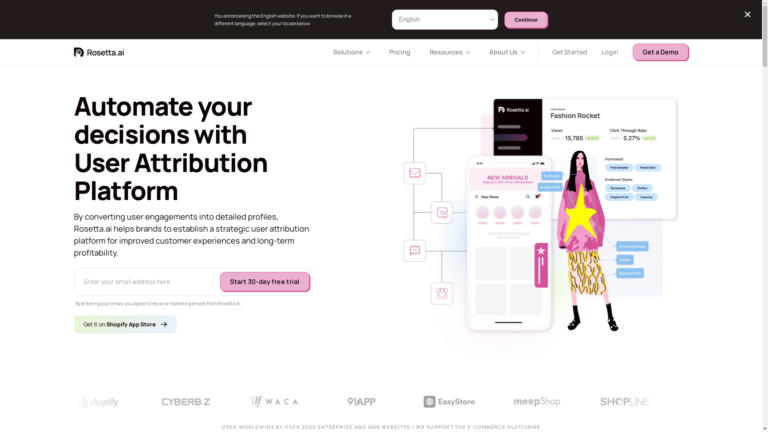 Capture d'écran de la page du site de Rosetta.ai