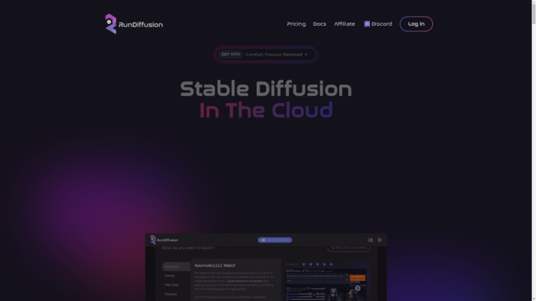 Capture d'écran de la page du site de RunDiffusion