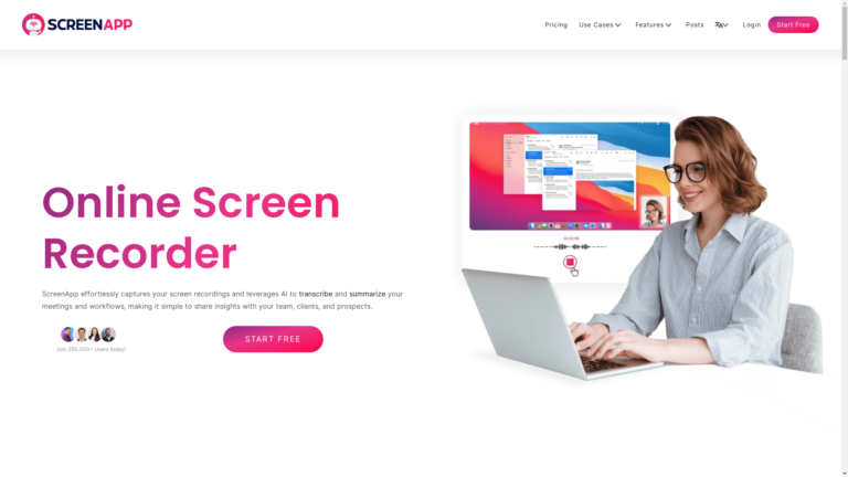 Capture d'écran de la page du site de Screenapp