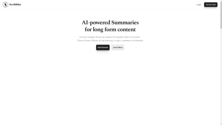 Capture d'écran de la page du site de Scribbler