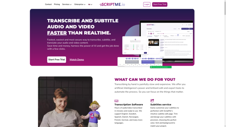 Capture d'écran de la page du site de ScriptMe