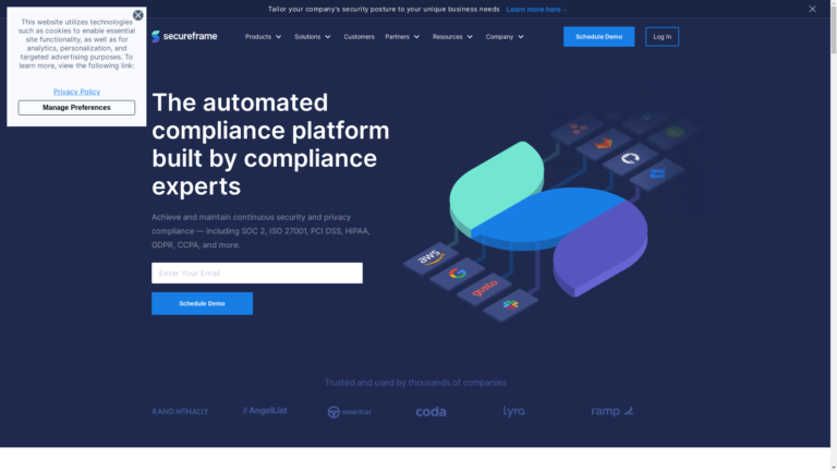 Capture d'écran de la page du site de Secureframe