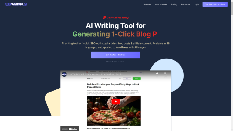 Capture d'écran de la page du site de SEOWriting AI