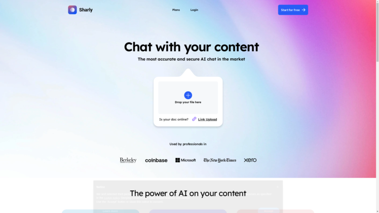 Capture d'écran de la page du site de Sharly AI