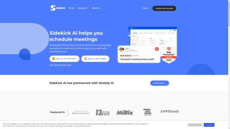 Capture d'écran de la page du site de Sidekick AI