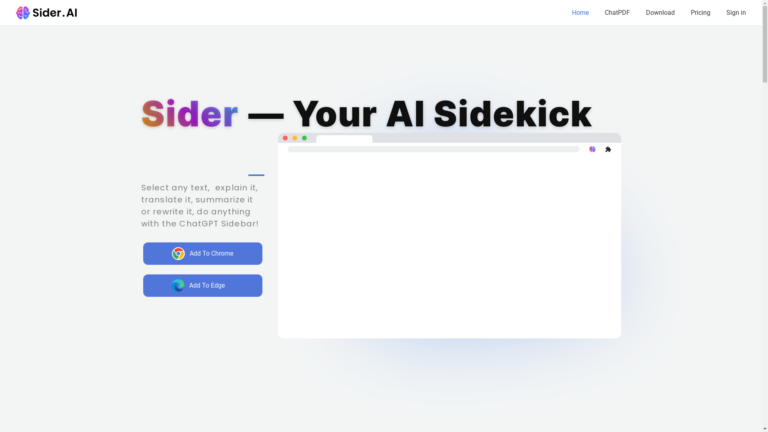 Capture d'écran de la page du site de ChatGPT Sidebar