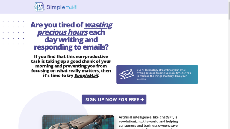 Capture d'écran de la page du site de SimpleMail