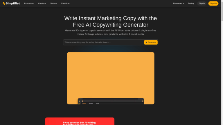 Capture d'écran de la page du site de Simplified