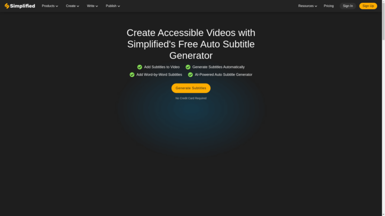 Capture d'écran de la page du site de Auto Subtitle Generator