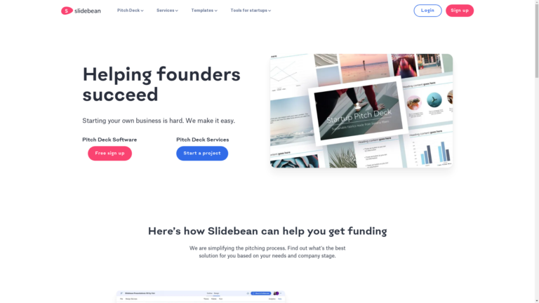Capture d'écran de la page du site de Slidebean