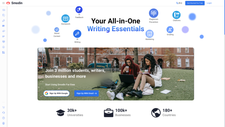 Capture d'écran de la page du site de Smodin