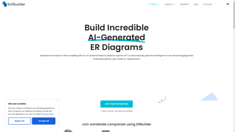 Capture d'écran de la page du site de ERBuilder