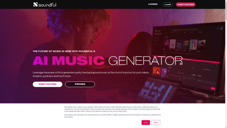 Capture d'écran de la page du site de Soundful