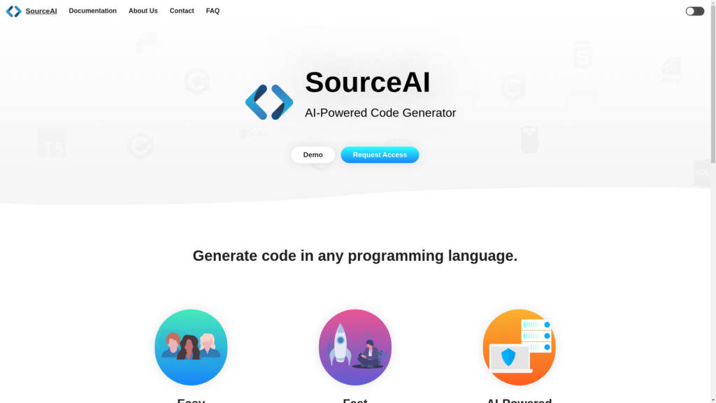 Capture d'écran de la page du site de SourceAI