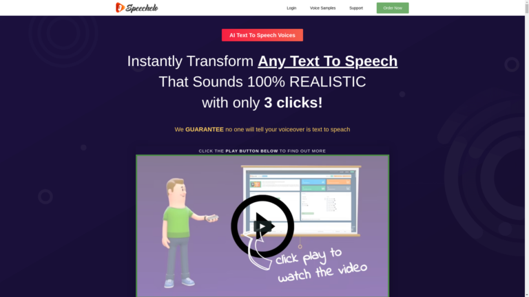 Capture d'écran de la page du site de Speechelo
