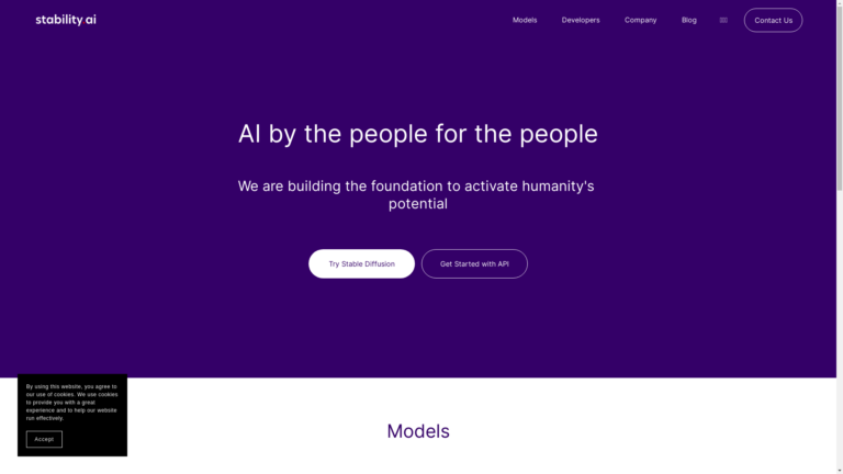 Capture d'écran de la page du site de Stable Diffusion