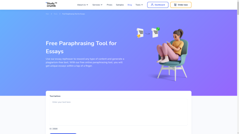 Capture d'écran de la page du site de StudyCrumb