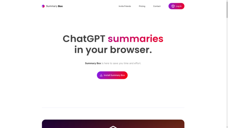 Capture d'écran de la page du site de Summary Box