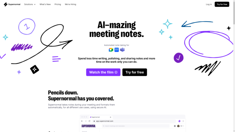 Capture d'écran de la page du site de Supernormal