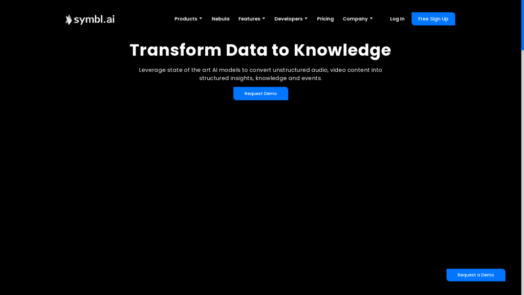 Capture d'écran de la page du site de Symbl.ai