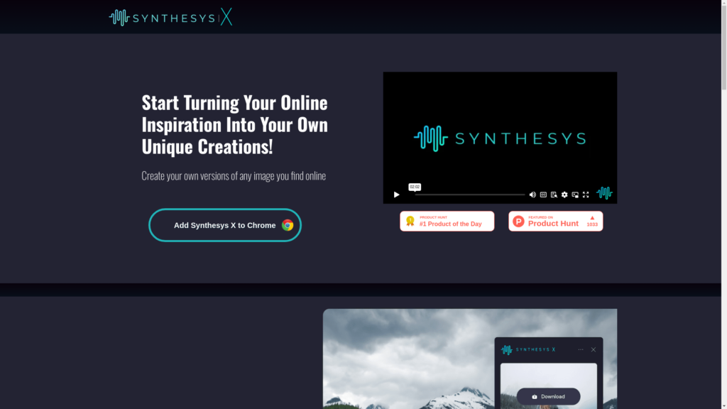 Capture d'écran de la page du site de Synthesys X