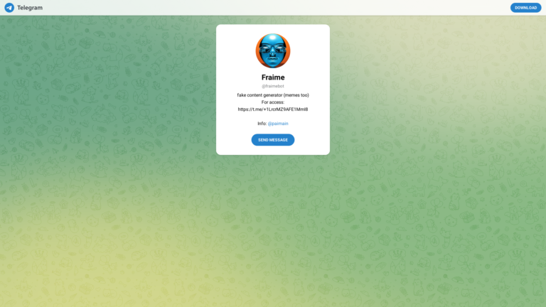 Capture d'écran de la page du site de FraimeBot