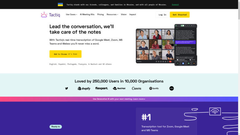 Capture d'écran de la page du site de Tactiq