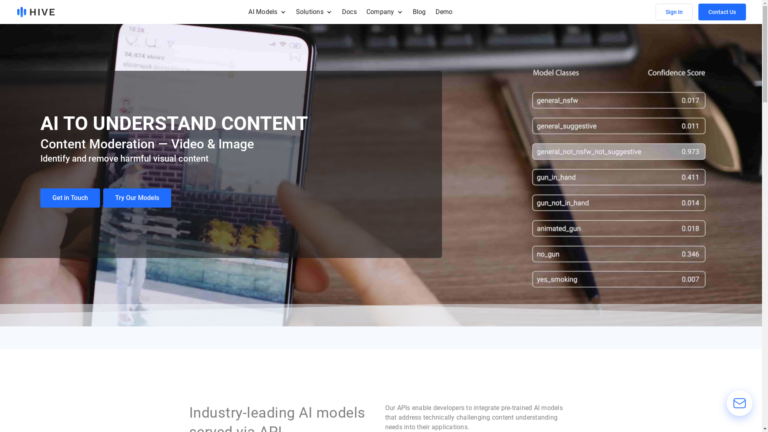 Capture d'écran de la page du site de Hive